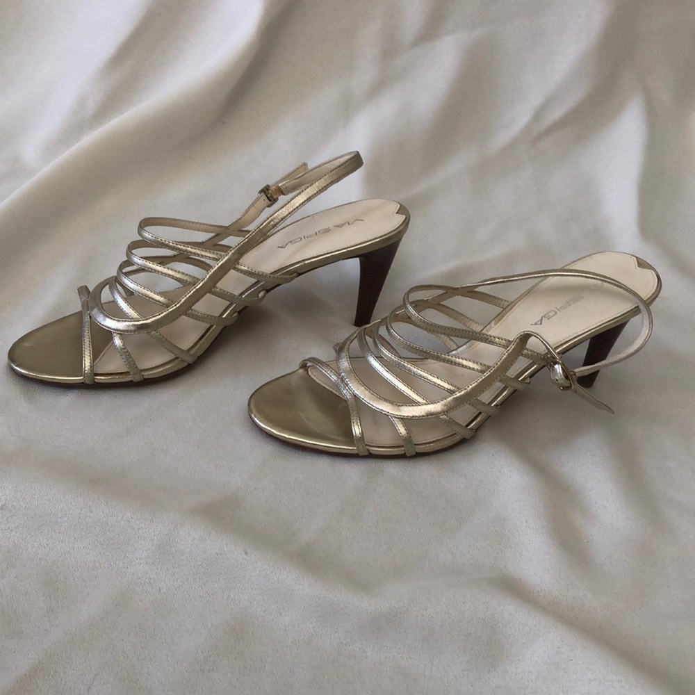 Gold, light metallic strapy sandals